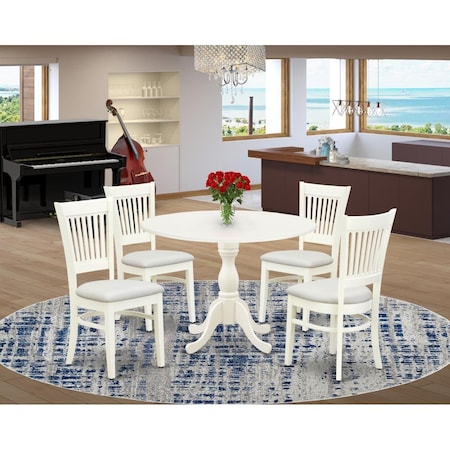 East West Furniture 5 Piece Dublin Dining Room Table Set - Linen White DMVA5-LWH-C